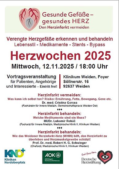 Herzwochen 2025
Gesunde Gefäße - gesundes HERZ - Den Herzinfarkt vermeiden